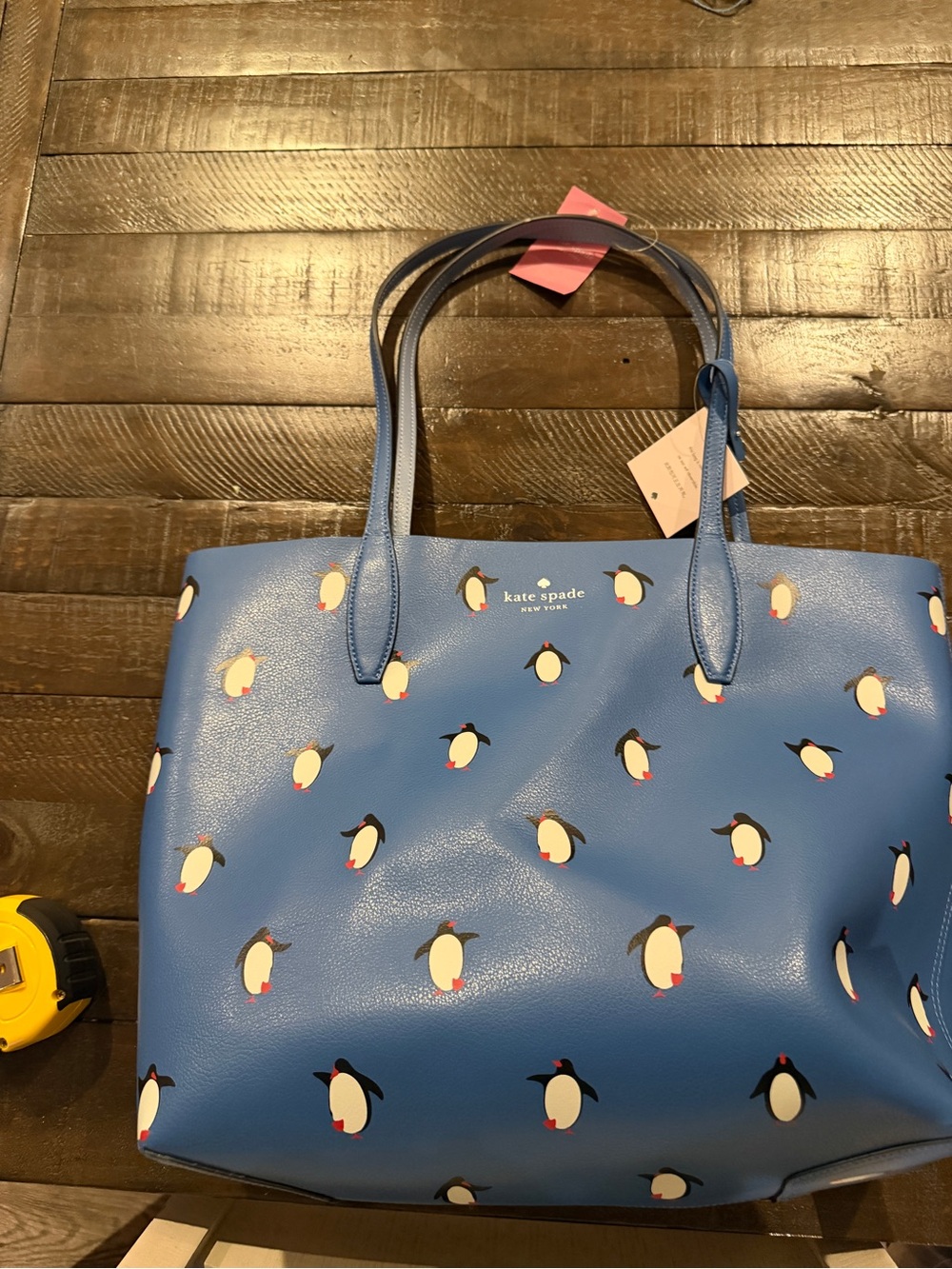 kate spade blue penguin print large tote